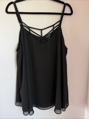 Torrid Black Cage Front Chiffon Double Layer Tank Size 1 (14-16) EUC